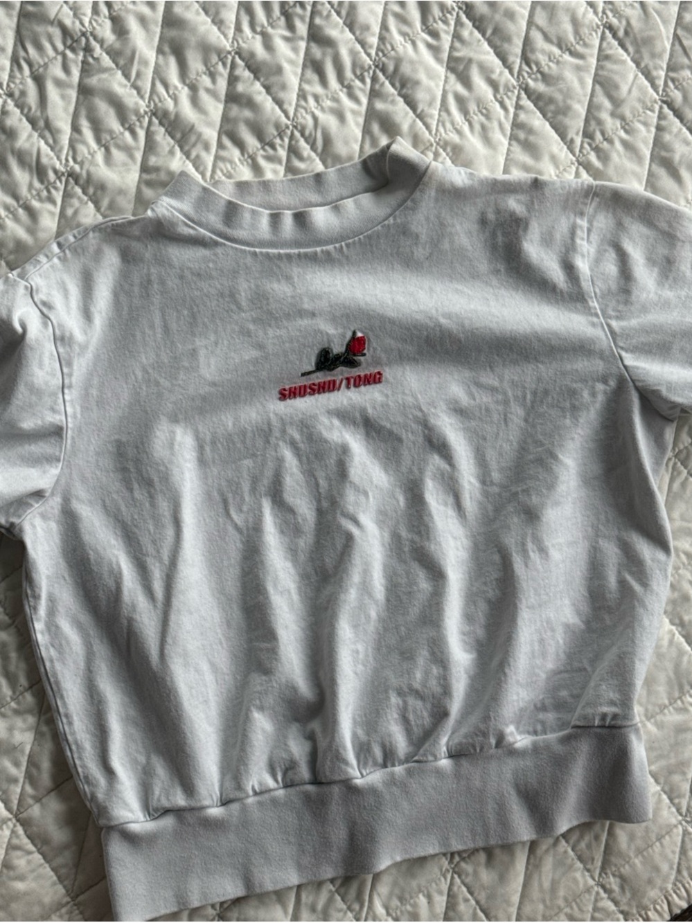 White Short-Sleeve Sweatshirt with Red Accent